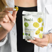 Poshi Green Pitted Olives Snack Pack On-The-Go | Original Flavor - 10 Pack (1.1 OZ/Pouch)