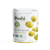 Poshi Green Pitted Olives Snack Pack On-The-Go | Original Flavor - 10 Pack (1.1 OZ/Pouch)