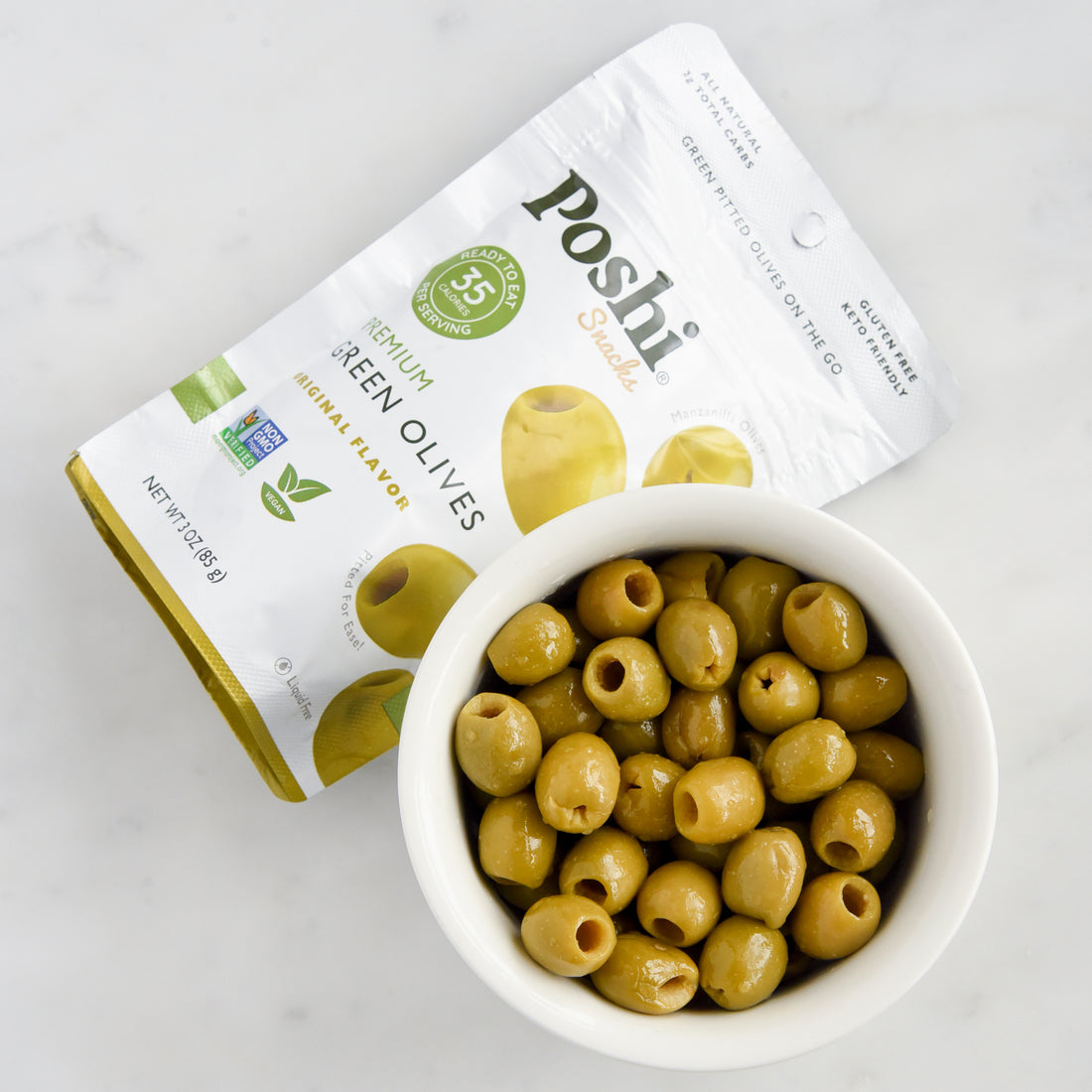 Pitted Green Olives Original Flavor - 10 Snack Packs (3 OZ/Pouch)