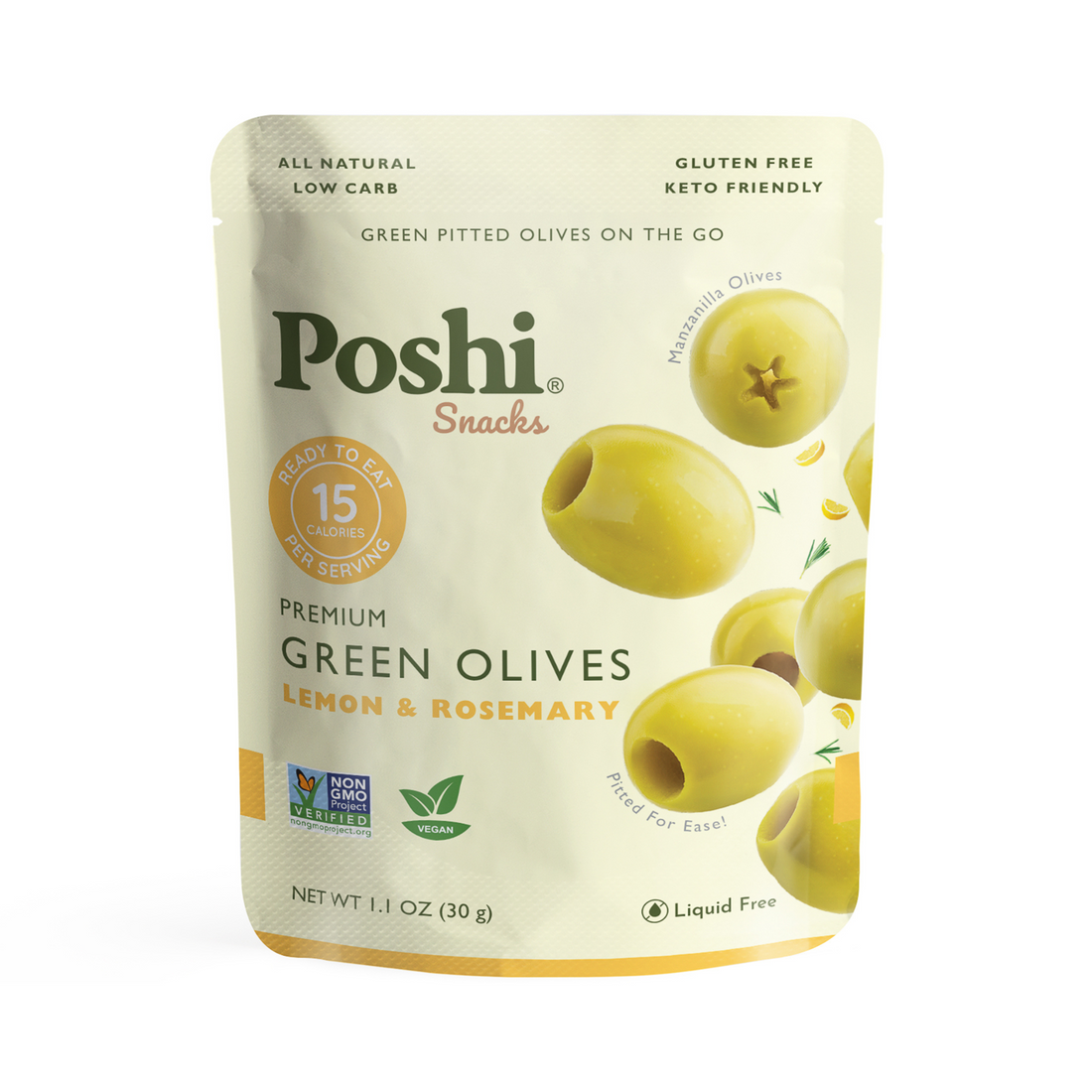 Pitted Green Olives With Lemon & Rosemary - 10 Snack Packs (1.1 OZ/Pouch)